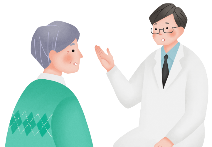 医師から説明を受けている多発性骨髄腫患者さん