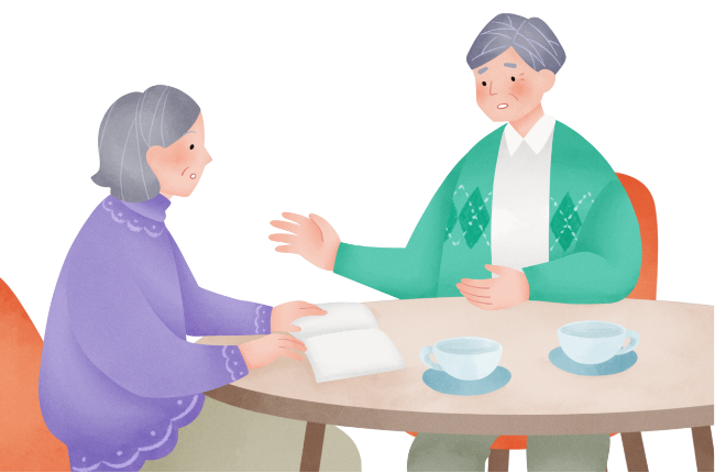 ご家族と治療について話し合う多発性骨髄腫患者さん